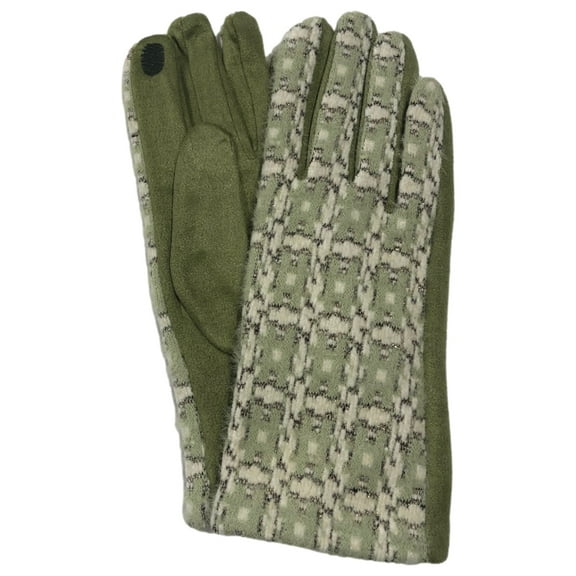 Womens Soft Green & Gold Geometric Stretch Fit Texting & Tech Touchscreen Gloves