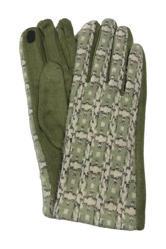 Womens Soft Green & Gold Geometric Stretch Fit Texting & Tech Touchscreen Gloves