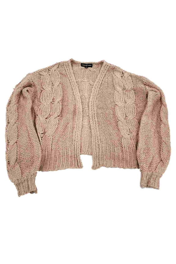 Womens Soft Knit Beige Long Sleeve Short Cardigan Sweater M