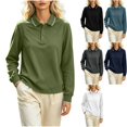 thumbnail image 1 of Womens Soft Knit Long Sleeve Golf Shirts Collared Contrast Trim Quick Dry Dressy Pullover Tees for Tennis Workout Athletic Work Office, Army Green, XS, 1 of 9