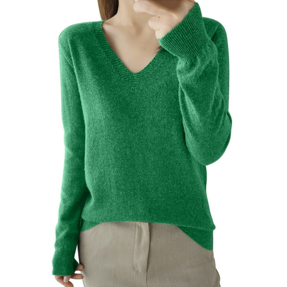 Womens Soft Knit Shirts Fleece Sweater Long Sleeve V Neck Pullover Tops Warm Comfy Jumper Sweaters