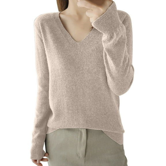 Womens Soft Knit Shirts Fleece Sweater Long Sleeve V Neck Pullover Tops Warm Comfy Jumper Sweaters
