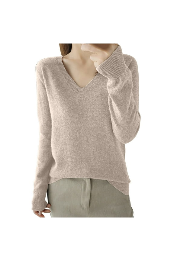 Womens Soft Knit Shirts Fleece Sweater Long Sleeve V Neck Pullover Tops Warm Comfy Jumper Sweaters