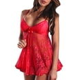 thumbnail image 1 of Womens Soft Lace Flower Sleepwear Dress Silks Lingerie Nightdress Underwear With Cup,Red,XL, 1 of 4