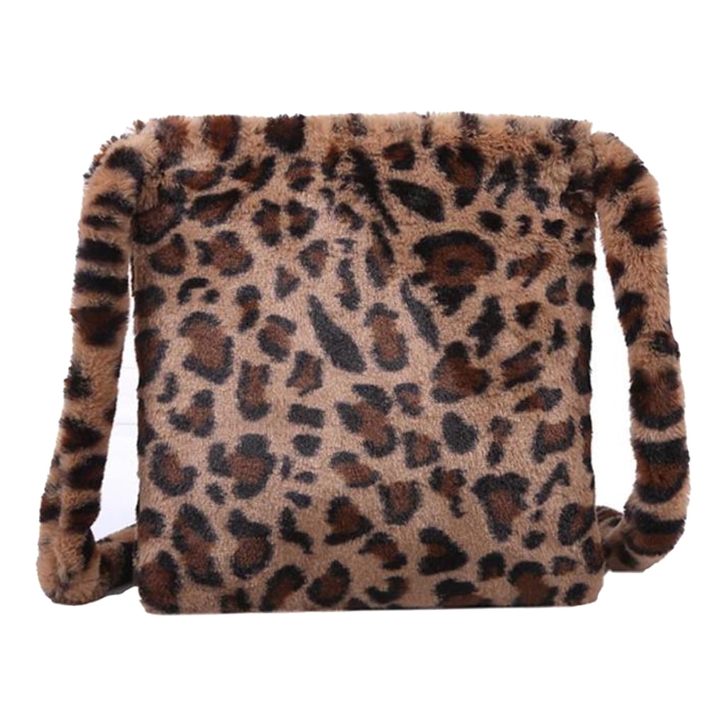 Gets Cute Stylish Leopard Plush Clutch Bag with Chain Small Fuzzy
