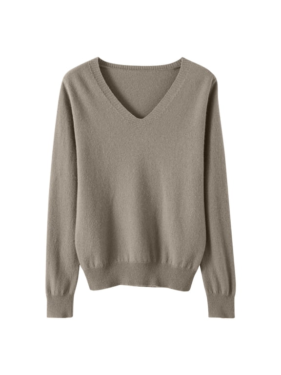 Womens Soft Long Sleeve Sweaters Lightweight Knit Solid V Neck Pullover Tops