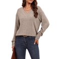 thumbnail image 1 of Womens Soft Long Sleeve V Neck Shirts Solid Casual Decorative Buttons Knitted Pullover Tunic Tops S, 1 of 8