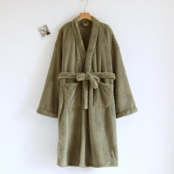 Womens Soft Long-sleeved Button Cardigan Pocket Bathrobe In Fall And Winter Home Service Nightgown