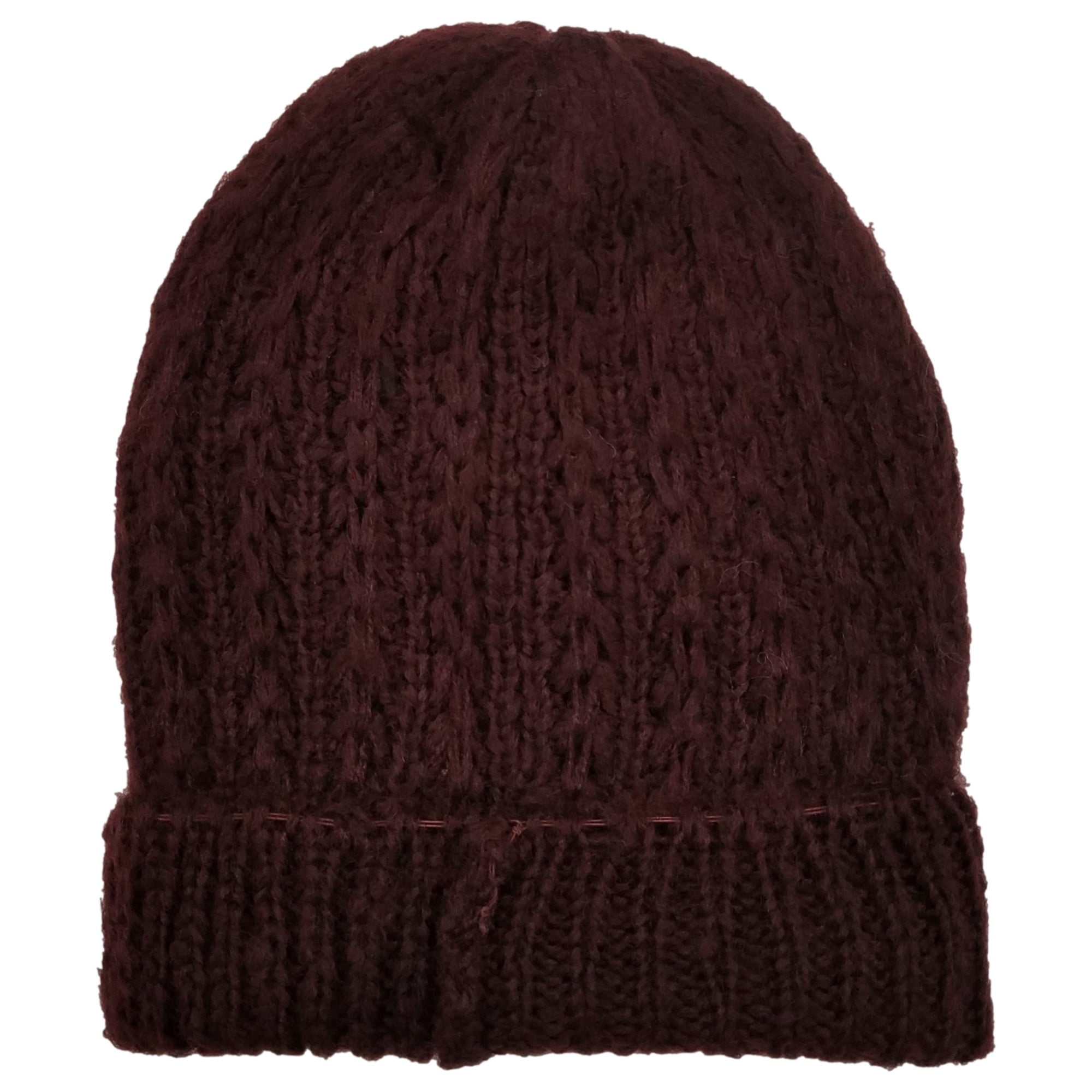 Womens Soft Loose Knit Maroon Burgundy Beanie Stocking Cap  display picture 1