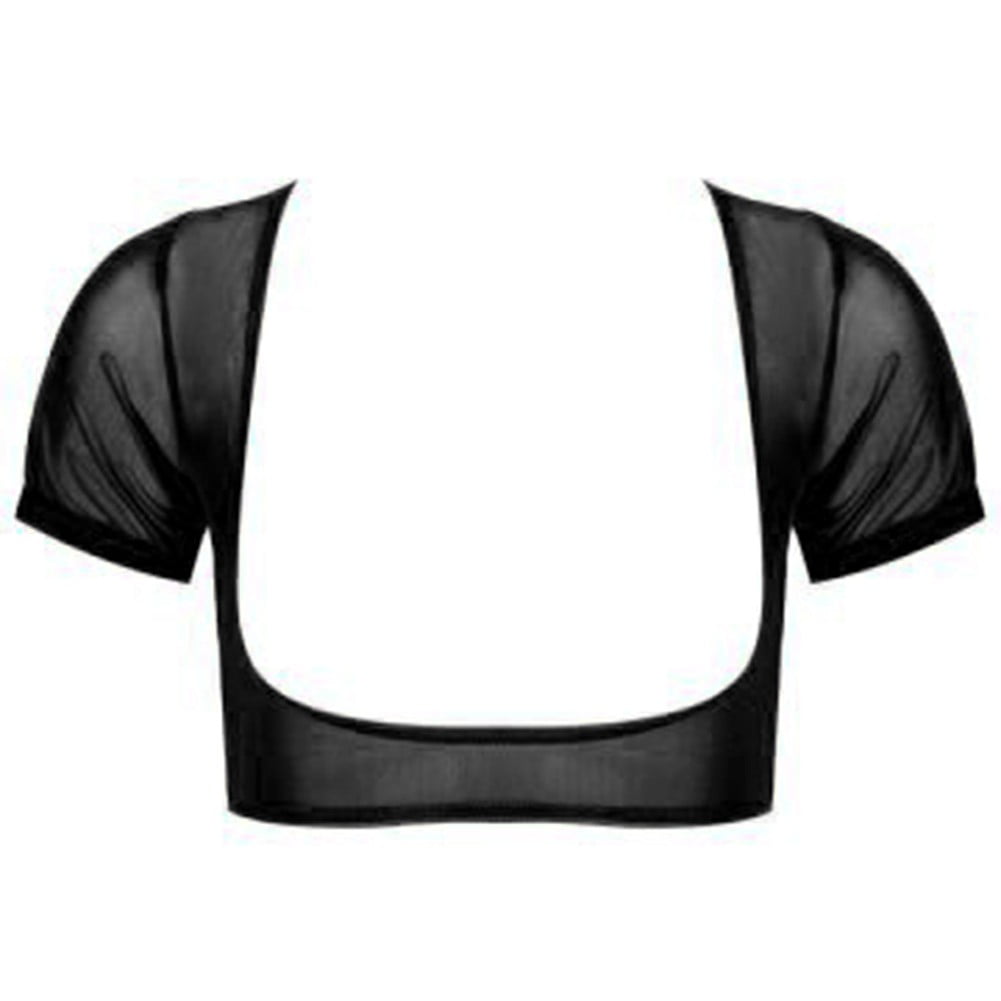 Womens Soft Mesh See Through Crop Top Sheer Open Bust Short