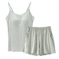 thumbnail image 1 of Womens Soft Modal Pajamas Set 2 Piece Sleeveless Built in Bra Camisole Top Nightshirt and Shorts Sleep Loungewear (Large, Gray), 1 of 2