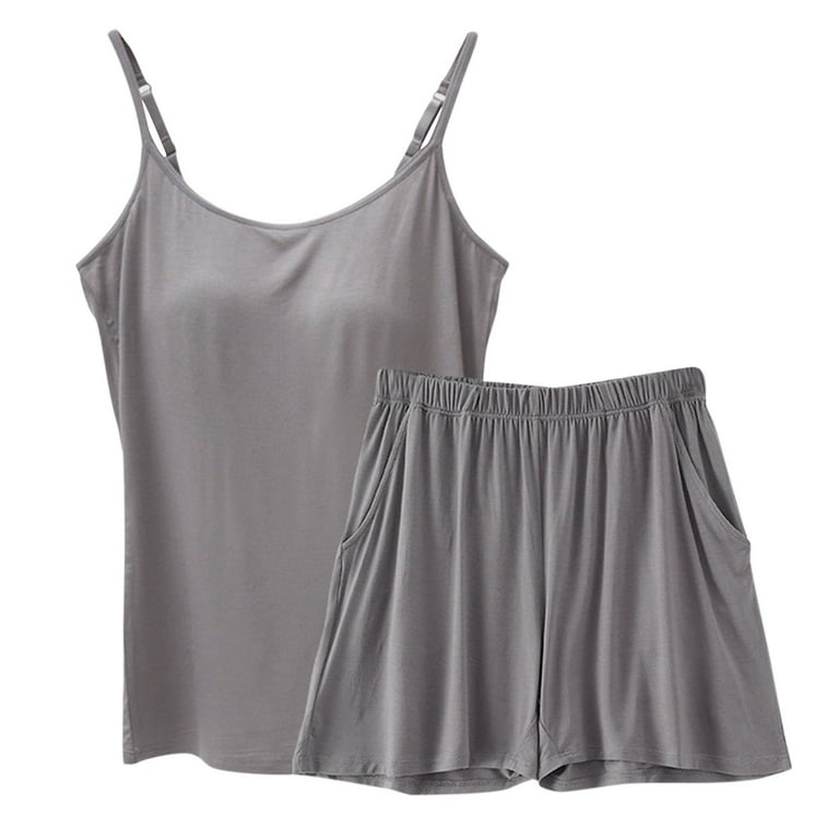 Womens Soft Modal Pajamas Set Piece Sleeveless Built in Bra