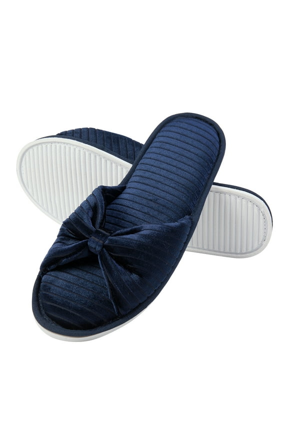 Womens Soft Open Toe Slip On Slide Slipper with Bow Spa Slippers with Memory Foam for Indoor Comfort