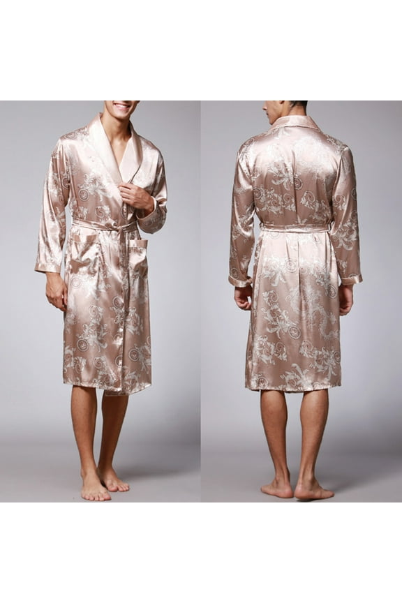 Womens Soft Pajama Clearance- Bathrobes Sexy Long Sleeve Silk Satin Plus Size Robe Sleepwear Khaki Size 2XL