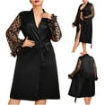 thumbnail image 1 of Womens Soft Pajama Clearance- Bathrobes Sexy Silk Satin Lace Plus Size Robe Sleepwear Black Size 4XL, 1 of 9