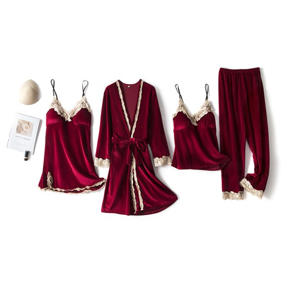 Womens Soft Pajama Clearance- Bathrobes Silk Satin Sexy Plus Size Robe Sleepwear Wine Size M