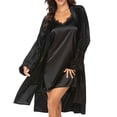 thumbnail image 1 of Womens Soft Pajama Clearance- Sexy Long Sleeve Lace Solid Color Silk Satin Bathrobes Plus Size Robe Sleepwear Black Size L, 1 of 8