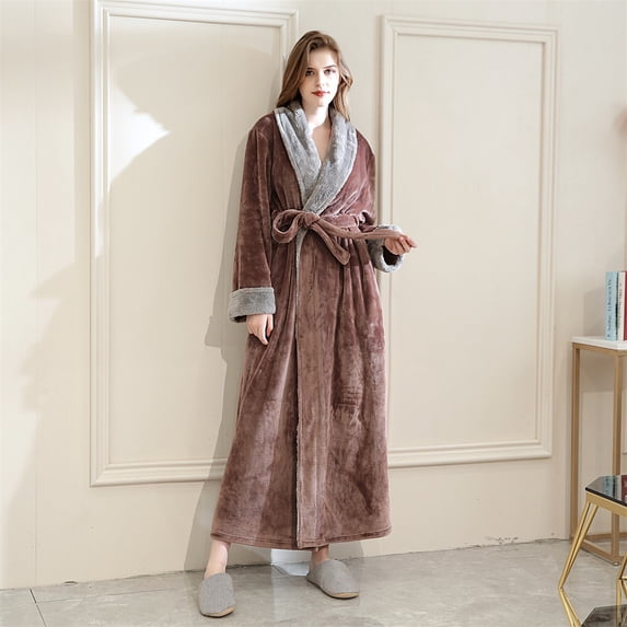 Womens Soft Pajama Clearance- Sexy Silk Satin Thicken Bathrobes Plus Size Robe Sleepwear Coffee Size M