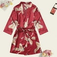 thumbnail image 1 of Womens Soft Pajama Clearance- Silk Satin Printed Sexy Bathrobes Plus Size Robe Sleepwear Red Size XL, 1 of 7