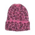 thumbnail image 1 of Womens Soft Pink & Black Leopard Print Beanie Cuffed Stocking Cap Hat, 1 of 1