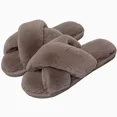 thumbnail image 1 of Womens Soft Plush Fuzzy Slippers Open Toe Warm Comfy Indoor Outdoor Shoes, Cross Band Slippers, 1 of 7