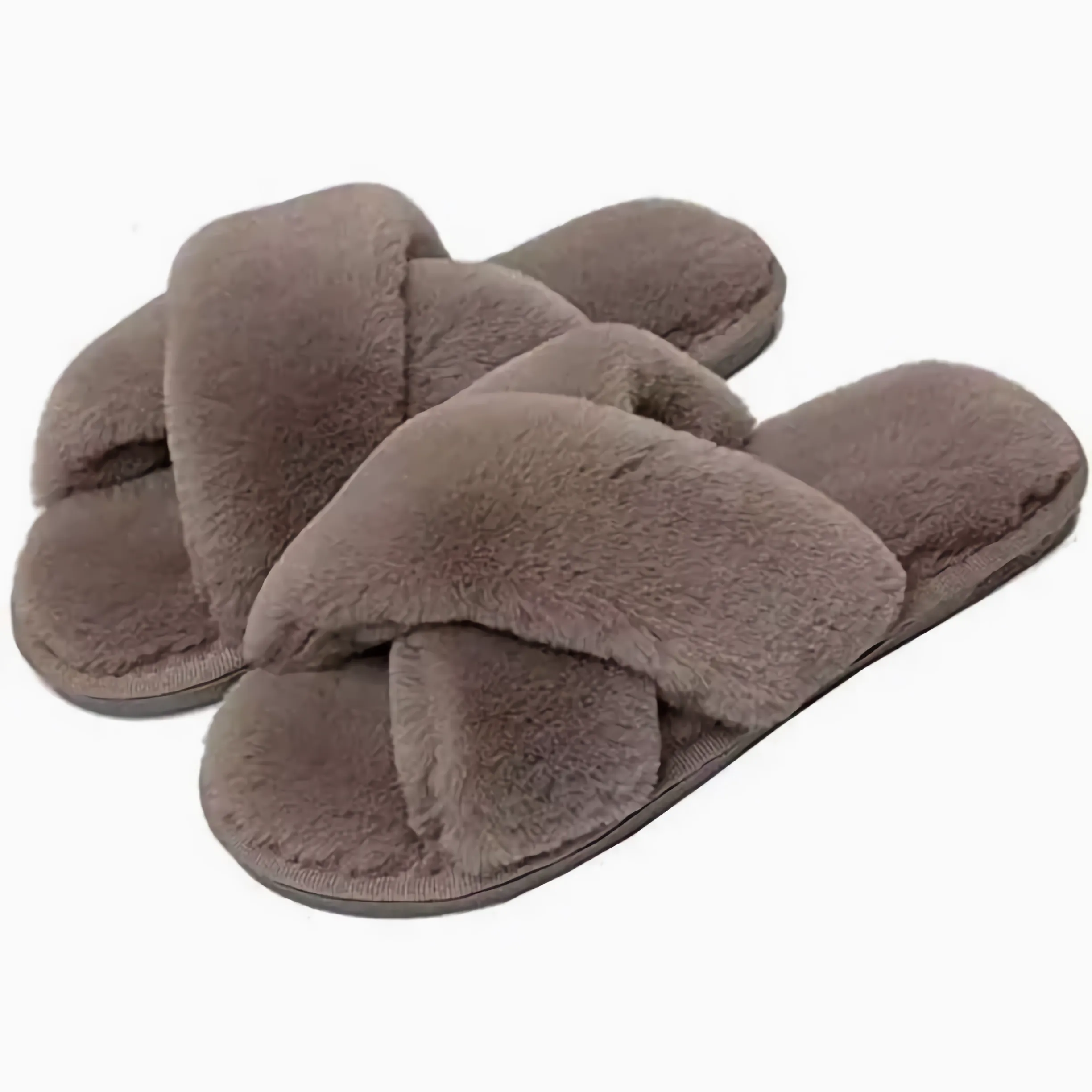 Womens Soft Plush Fuzzy Slippers Open Toe Warm Comfy Indoor Outdoor ...