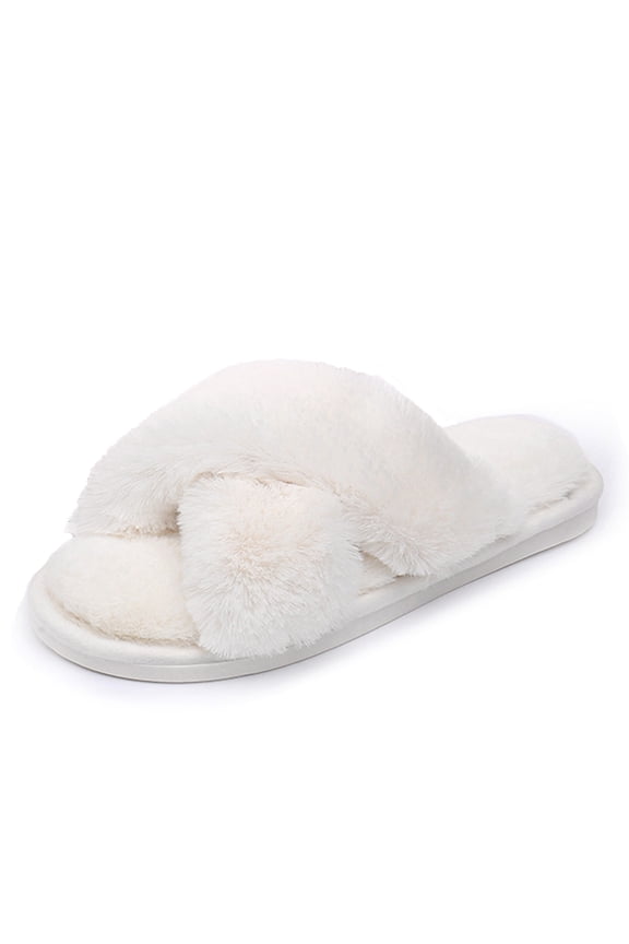 Womens Soft Plush Fuzzy Slippers Open Toe Warm Comfy Indoor Outdoor Shoes
