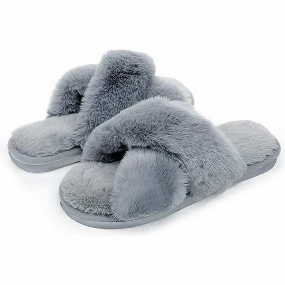 Womens Soft Plush Fuzzy Slippers Open Toe Warm Comfy Indoor Outdoor Shoes