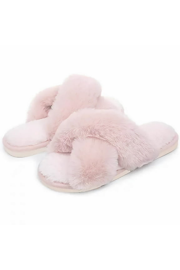 Womens Soft Plush Fuzzy Slippers Open Toe Warm Comfy Indoor Outdoor Shoes