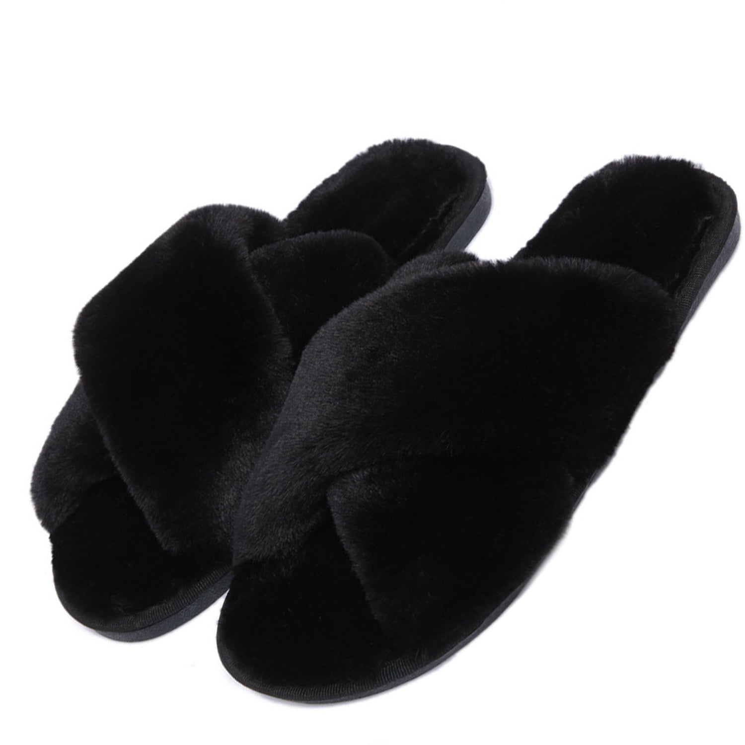 Womens Soft Plush Fuzzy Slippers Open Toe Warm Comfy Indoor Outdoor Shoes - Walmart.com