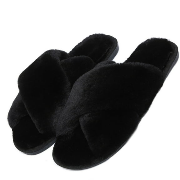 Womens Soft Plush Fuzzy Slippers Open Toe Warm Comfy Indoor Outdoor Shoes