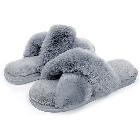 Womens Soft Plush Fuzzy Slippers Open Toe Warm Comfy Indoor Outdoor shoes