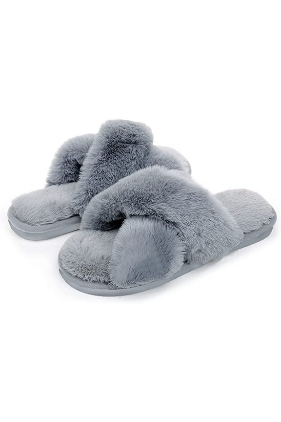 Womens Soft Plush Fuzzy Slippers Open Toe Warm Comfy Indoor Outdoor shoes