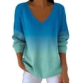 thumbnail image 1 of Womens Soft Pullover Sweaters Plus Size Long Sleeve Gradient Sweatshirts V Neck Casual Loose Tops Lounge Wear, 4XL Green, 1 of 6