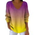 thumbnail image 1 of Womens Soft Pullover Sweaters Plus Size Long Sleeve Gradient Sweatshirts V Neck Casual Loose Tops Lounge Wear, 4XL Yellow, 1 of 6