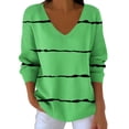 thumbnail image 1 of Womens Soft Pullover Sweaters Plus Size Long Sleeve Striped Sweatshirts V Neck Casual Loose Tops Lounge Wear, 5XL Green, 1 of 6