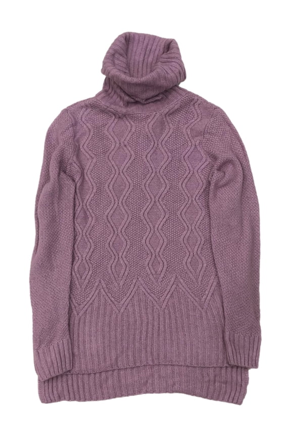 Womens Soft Purple Cowl Neck Cable Knit Turtleneck Sweater Medium