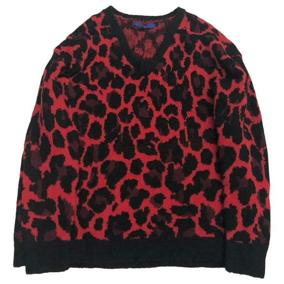 Womens Soft Red & Black Leopard Cheetah Print Christmas Holiday Sweater Medium