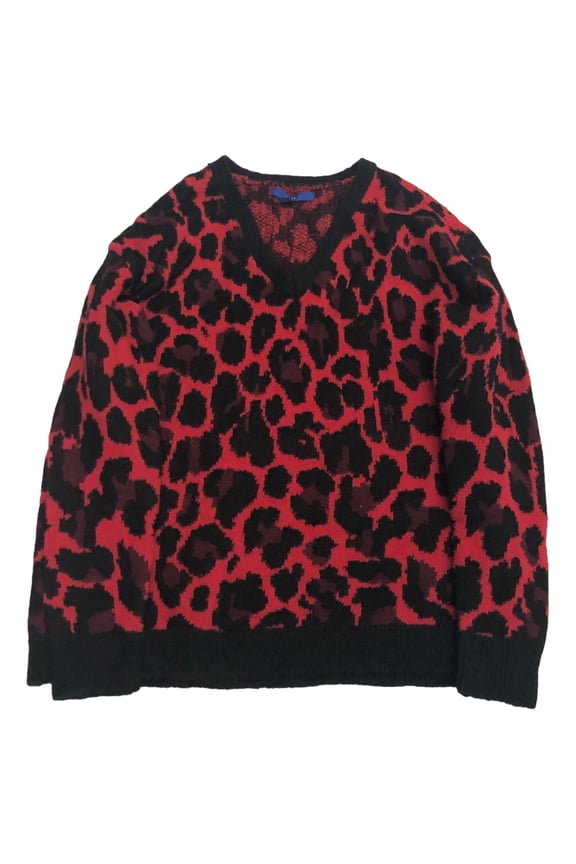 Womens Soft Red & Black Leopard Cheetah Print Christmas Holiday Sweater Medium