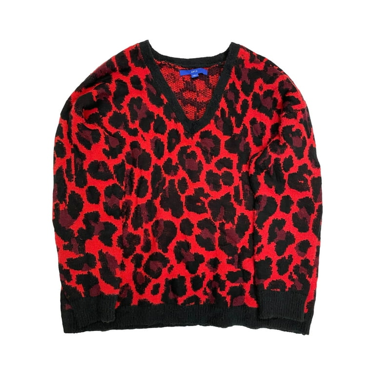 Womens Soft Red Black Leopard Cheetah Print Holiday Sweater X Large Petite