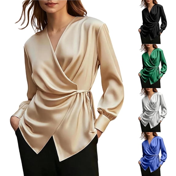 Womens Soft Satin Silk Button Down Shirts for Women Silky Long Sleeve Work Shirt Dressy Blouses Tops Gray XL(XL)