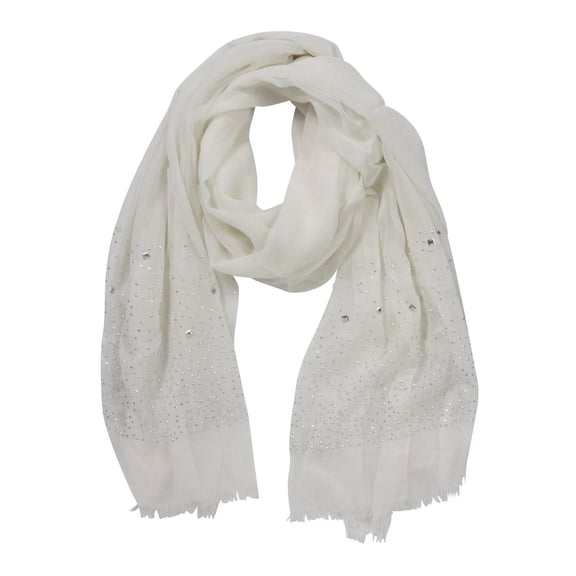 Womens Soft Scarf w/ Mixed Studs - White