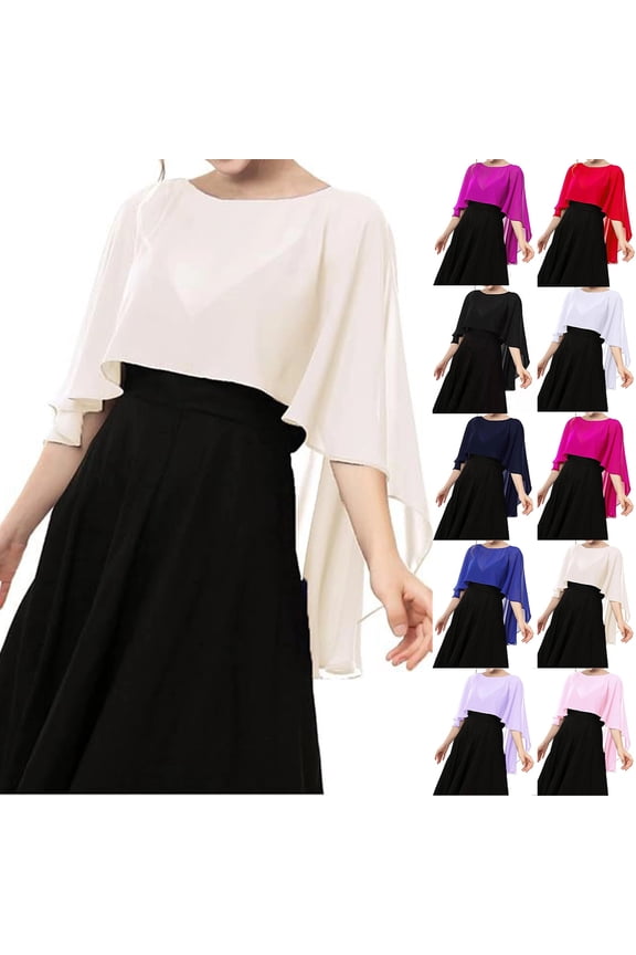 Womens Soft Sheer Chiffon Capelets Shawls and Wraps for Evening Dresses Wedding Bridesmaid Elegant Dressy Cover Up, #02 Champagne, One Size
