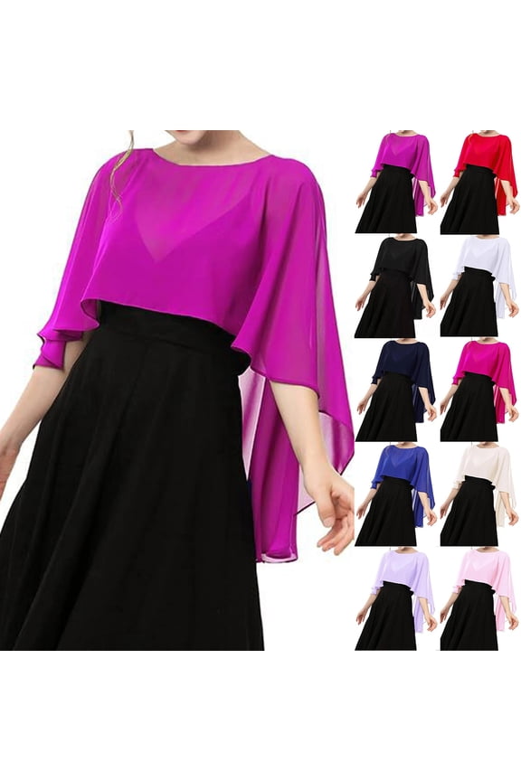 Womens Soft Sheer Chiffon Capelets Shawls and Wraps for Evening Dresses Wedding Bridesmaid Elegant Dressy Cover Up, #02 Purple, One Size