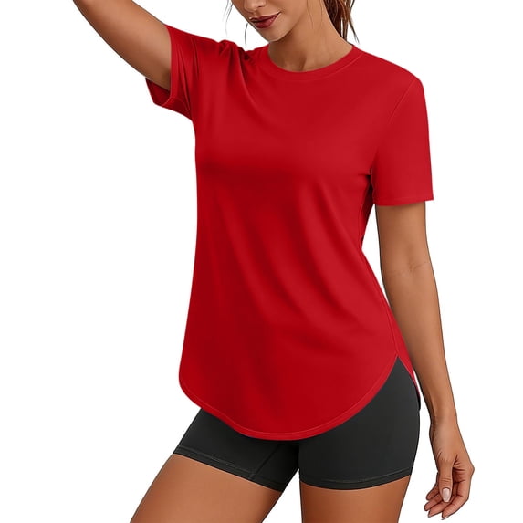 Womens Soft Short Sleeve T-Shirt Round Neck Daily Casual Top Red,L