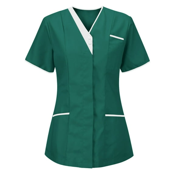 Womens Soft Stretch Scrub Tops Comfy Plus Size Nurse Work Blouse Clinic Carer V-Neck Protective Clothing Tops Green S
