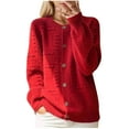 thumbnail image 1 of Womens Soft Sweater Cardigans V-Neck/Crewneck Button Down Knitwear Long Sleeve Casual Comfy Knit Fall Outerwear (S, Red), 1 of 6