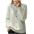 thumbnail image 1 of Womens Soft Sweater Cardigans V-Neck/Crewneck Button Down Knitwear Long Sleeve Casual Comfy Knit Fall Outerwear (XL, White), 1 of 6