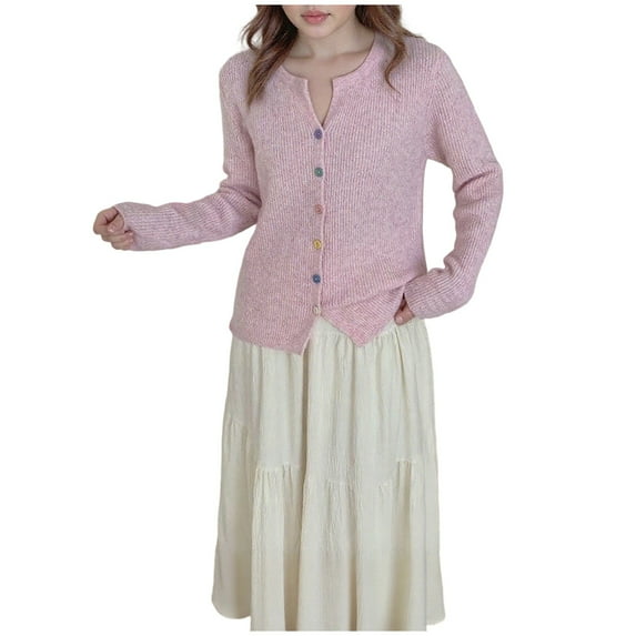 Womens Soft Sweaters Button Up Long Sleeve Knitted Cardigans Solid Color Casual Comfy Loose Sweater Coat (One Size, Pink)