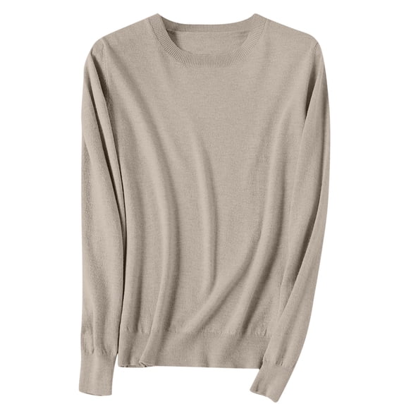 Womens Soft Sweaters Tops Crewneck Cotton Knit Base Pullover Solid Color Long Sleeve Casual Fall Winter Clothes (3XL, Khaki 01)